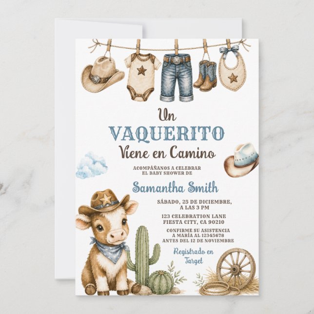Invitation Un Vaquerito Viene en Camino Fête de Naissance Béb (Devant)