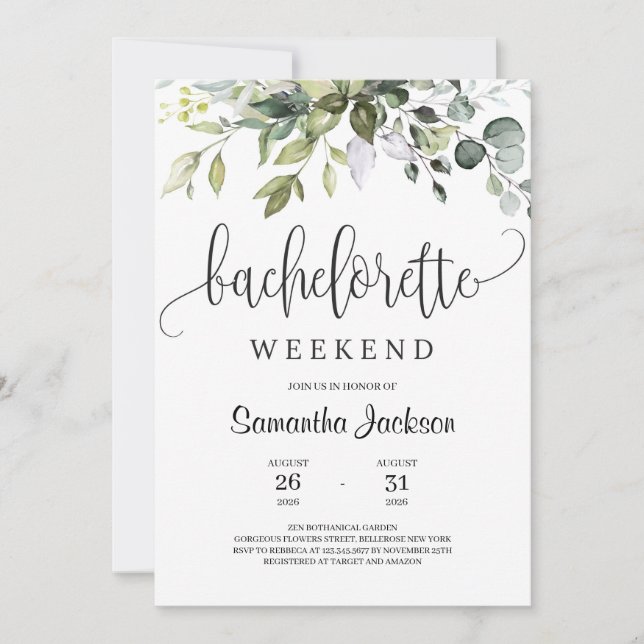 Invitation Un week-end de bachelorette vert et moderne (Devant)