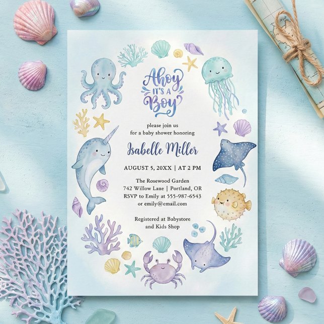 Invitation Under the Sea Blue Ahoy It's a Boy Baby Shower (Under the Sea Blue Ahoy It's a Boy Baby Shower Invitation)