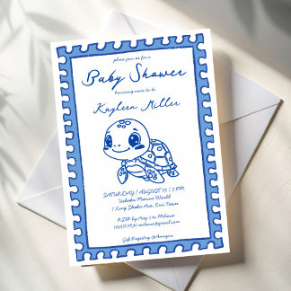 Invitation Under the sea blue cute turtle baby shower