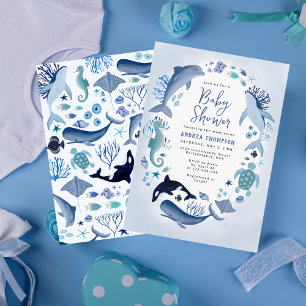 Invitation Under the Sea Blue Watercolor Baby Shower for Boys