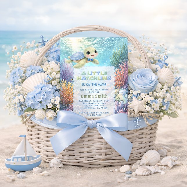 Invitation Under the Sea Cute Turtle Boy Baby Shower (Créateur téléchargé)