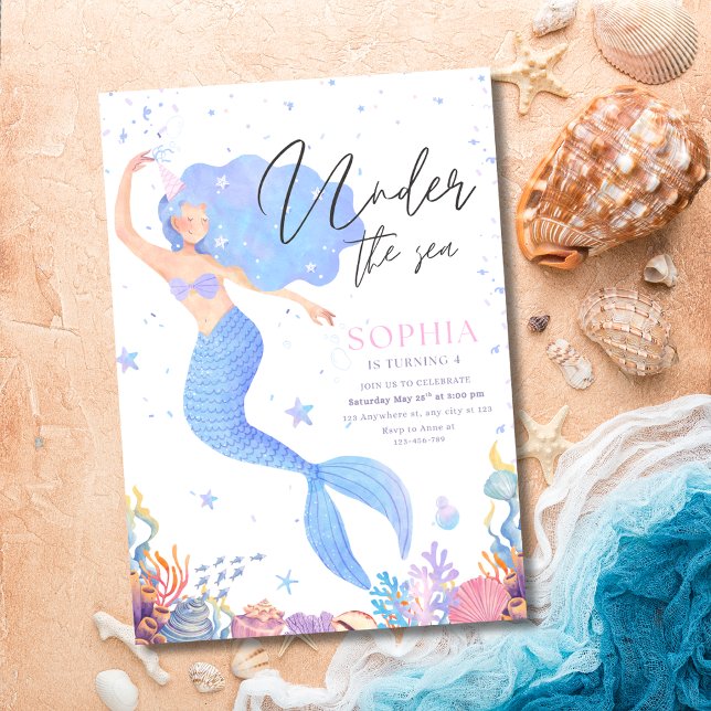 Invitation Under the Sea Mermaid Birthday Invite, Ocean Girls (Créateur téléchargé)