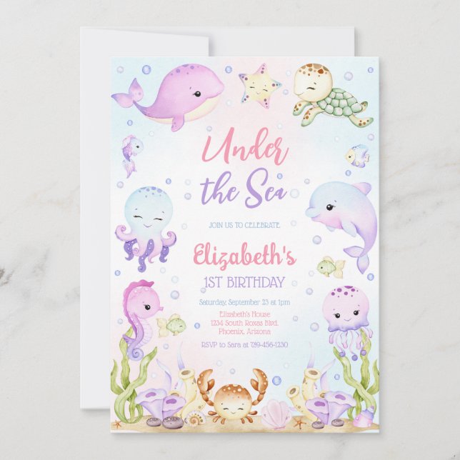 Invitation Under the Sea Ocean Animals Theme Birthday (Devant)