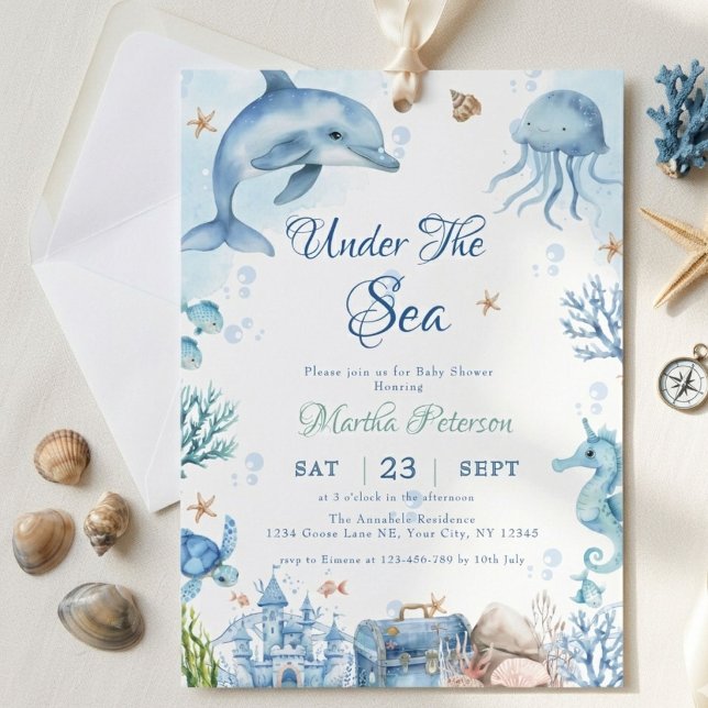 Invitation UNder the sea Seashell Baby Shower (Créateur téléchargé)