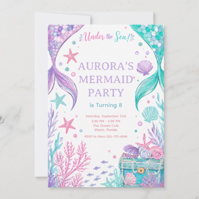 Invitation Under The Sea Watercolor Party Invite  (Devant)