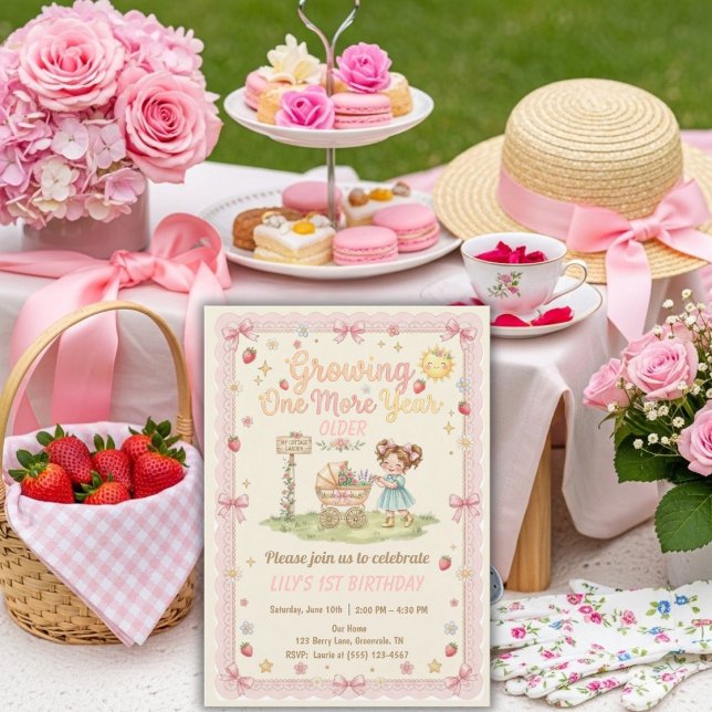 Invitation Une année de plus pour cette fille  Anniversaire (Growing One More Year Older girl Birthday Invitation)