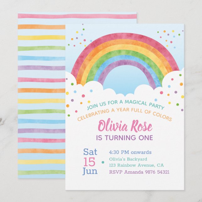 Invitation Une année pleine de couleurs | Rainbow First Birda (Devant / Derrière)