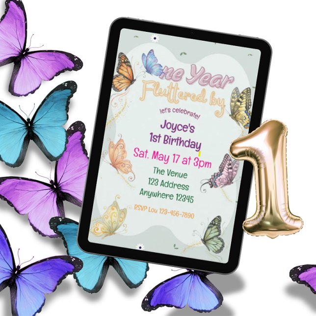 Invitation Une année s'est envolée, papillon 1er anniversaire (Créateur téléchargé)