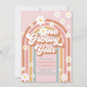 Invitation Une année Super Boho Daisy Rainbow 1er anniversair