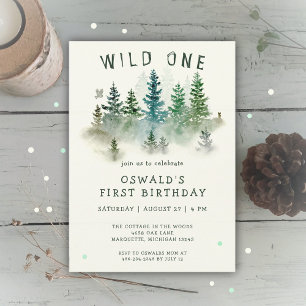 Invitation Une Aquarelle Sauvage Bois Animaux 1er Anniversair