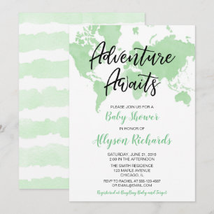 Invitation Une aventure sans genre attend le baby shower vert