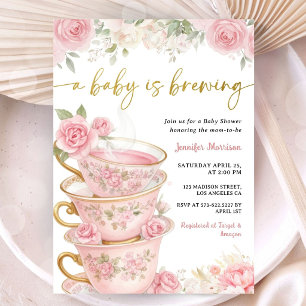 Invitation Une Baby Is Brew Baby Shower Fille Florale Rose