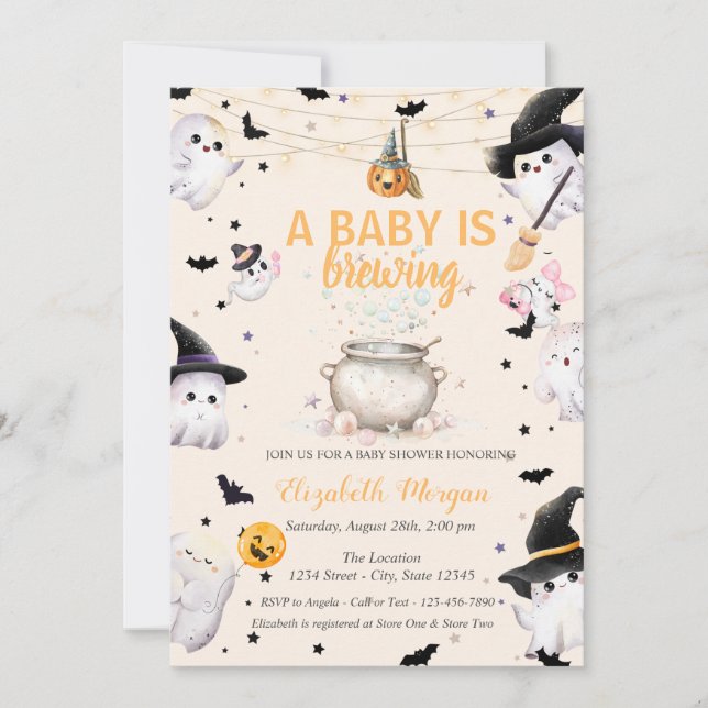 Invitation Une Baby Shower à thème fantôme de bébé en prépara (Devant)
