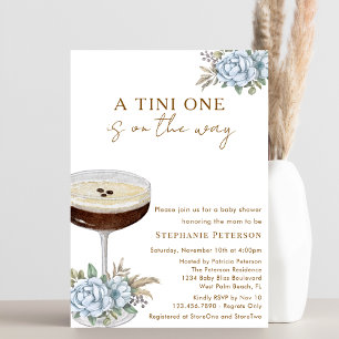 Invitation Une Baby Shower A Tini One Dusty Blue Espresso Mar