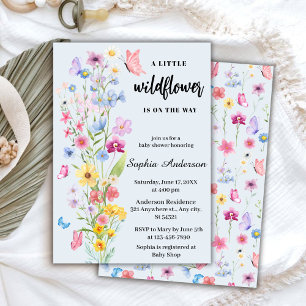 Invitation Une Baby Shower Bleu Fleur Sauvage