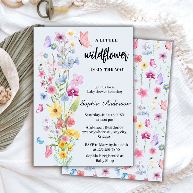Invitation Une Baby Shower Bleu Fleur Sauvage (Créateur téléchargé)