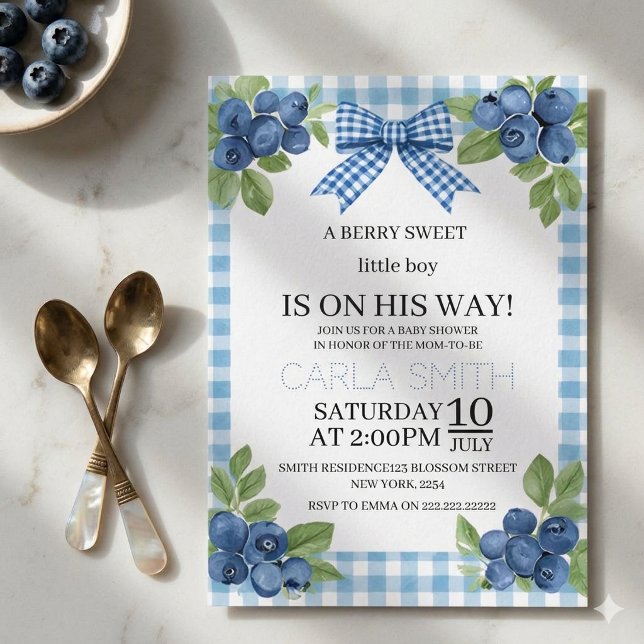 Invitation Une Baby Shower Bleue Gingham pour un Petit Garçon (Créateur téléchargé)