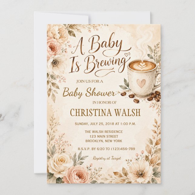 Invitation Une Baby Shower Café Bébé en Route (Devant)