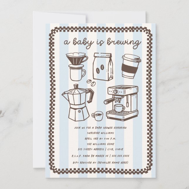 Invitation Une Baby Shower Café Bleu Garçon (Devant)