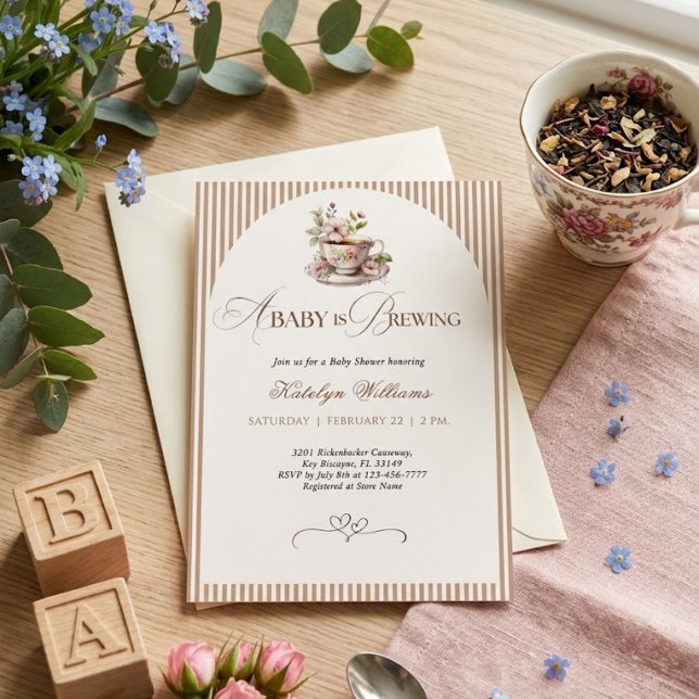 Invitation Une Baby Shower Café Gingham 'Un Bébé Est En Train (Créateur téléchargé)