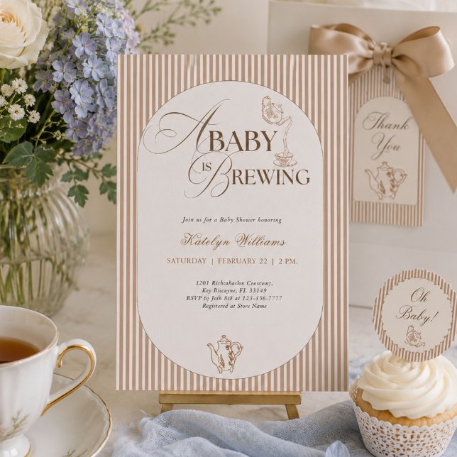 Invitation Une Baby Shower Café Gingham 'Un Bébé Est En Train (Créateur téléchargé)