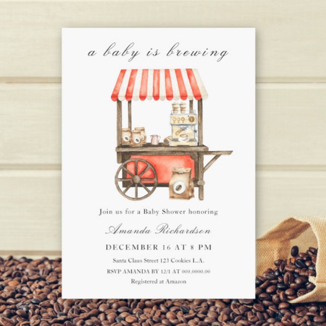 Invitation Une Baby Shower Chariot Bébé Prépare du Café (Créateur téléchargé)