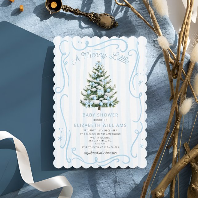 Invitation Une Baby Shower de Noël Petite Joyeuse Bleue (Créateur téléchargé)