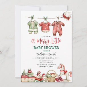 Invitation Une Baby Shower de Noël sur un fil à linge joyeux