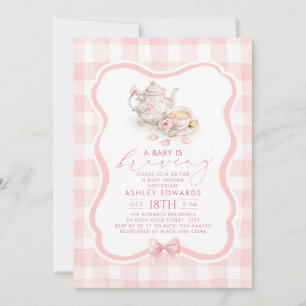 Invitation Une Baby Shower Fille Thème Tarte au Thé Rose "Un