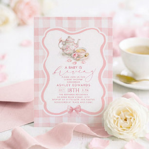 Invitation Une Baby Shower Fille Thème Tarte au Thé Rose "Un