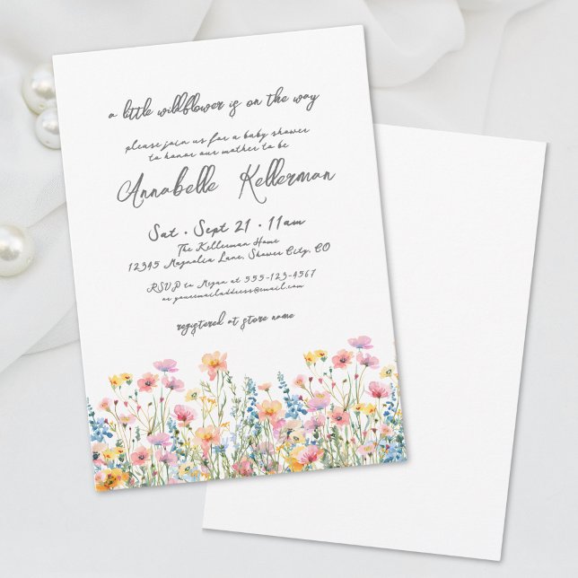 Invitation Une Baby Shower Fleurie avec une Petite Fleur Sauv (Botanical A Little Wildflower Floral Baby Shower Invitation)