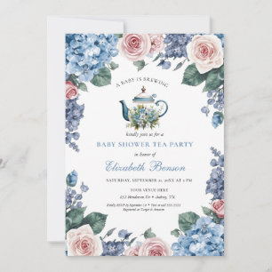 Invitation Une Baby Shower Fleurie Bleue 'Un Bébé Est En Trai