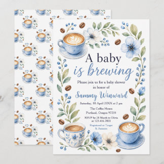 Invitation Une Baby Shower Fleurie Bleue "Un Bébé Est En Trai
