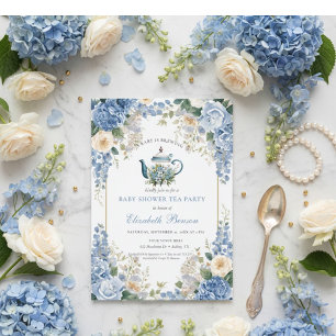 Invitation Une Baby Shower Fleurie Bleue 'Un Bébé Est En Trai