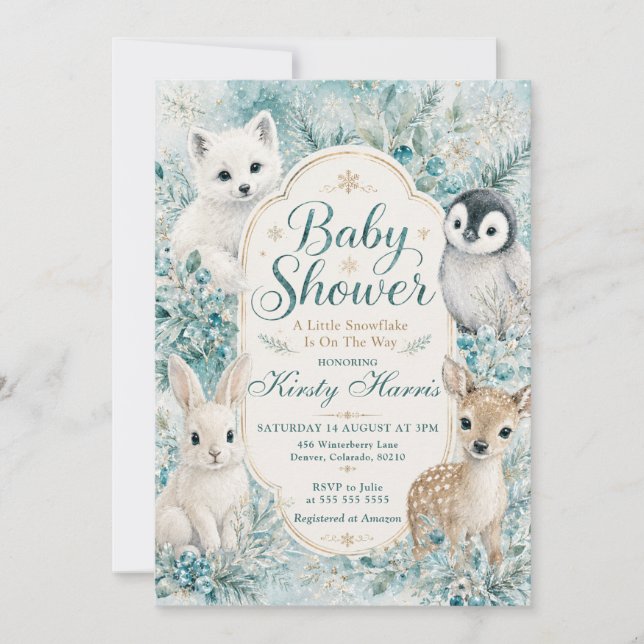 Invitation Une Baby Shower Hivernale Flocon de Neige (Devant)