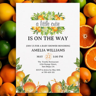 Invitation Une Baby Shower "Little Cutie" aux Fleurs d'Orange