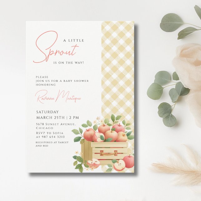 Invitation Une Baby Shower Little Sprout Apple Crate Gingham (Créateur téléchargé)