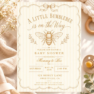 Invitation Une Baby Shower Maman Abeille Vintage avec un Peti