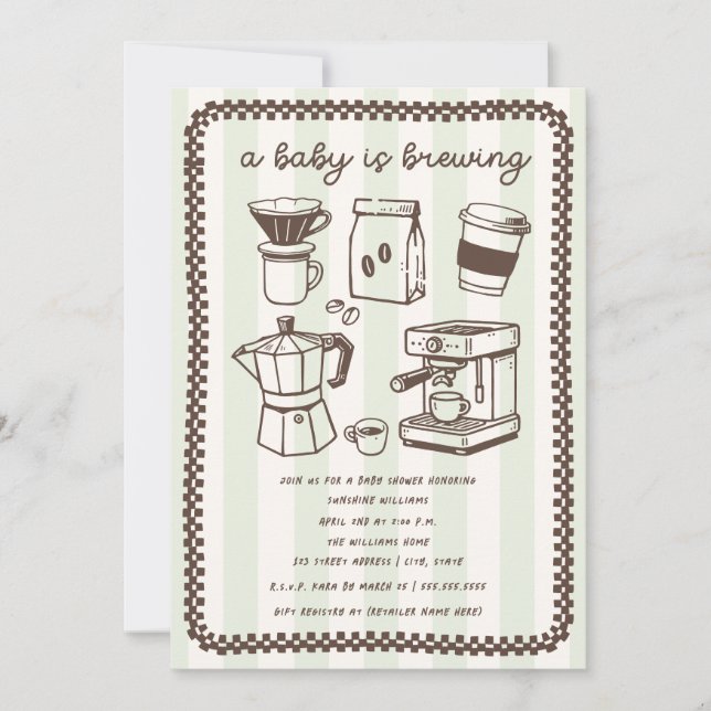 Invitation Une Baby Shower Neutre 'Un Bébé Prépare du Café' (Devant)