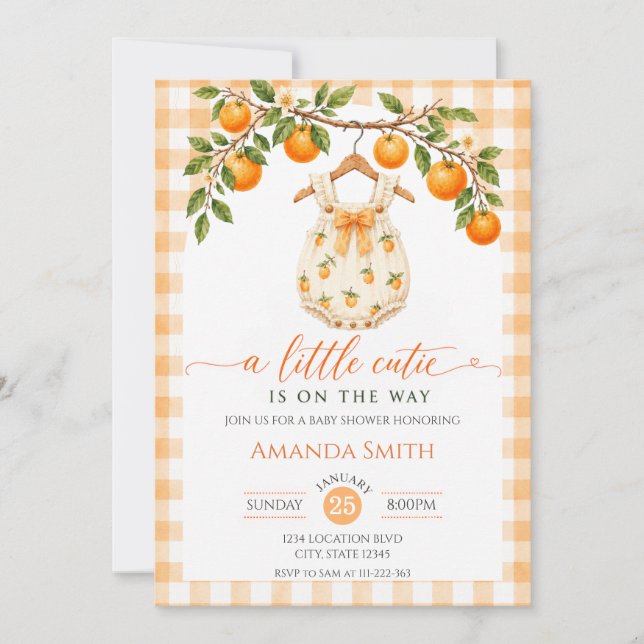 Invitation Une Baby Shower Orange Mignonne (Devant)
