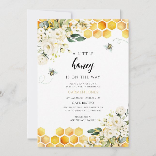 Invitation Une Baby Shower Petite Abeille à Miel (Devant)