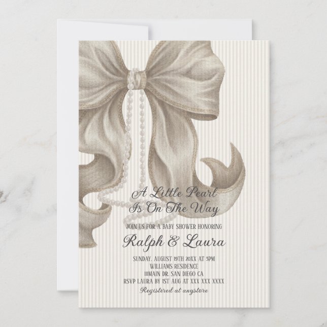 Invitation Une Baby Shower Petite Fille Perle (Devant)