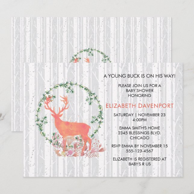 Invitation Une Baby Shower pour l'arrivée d'un jeune garçon (Devant / Derrière)