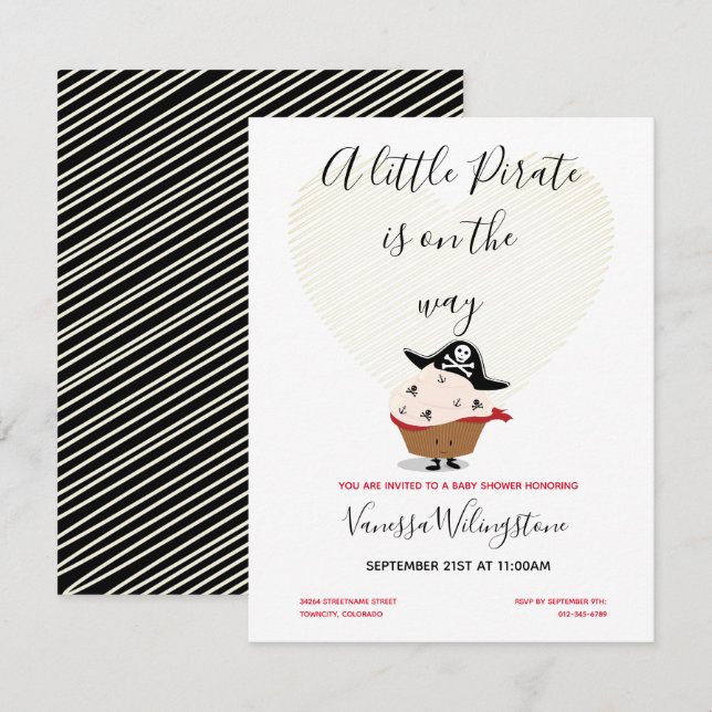 Invitation Une Baby Shower pour l'arrivée d'un petit Pirate (Devant / Derrière)