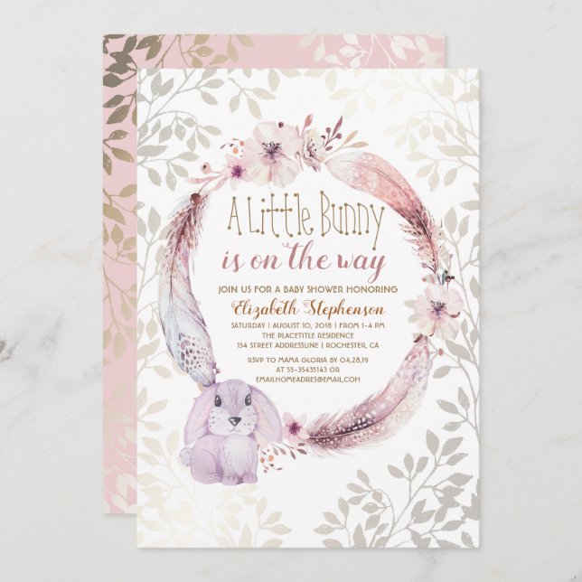 Invitation Une Baby Shower pour un petit lapin en route (Devant / Derrière)