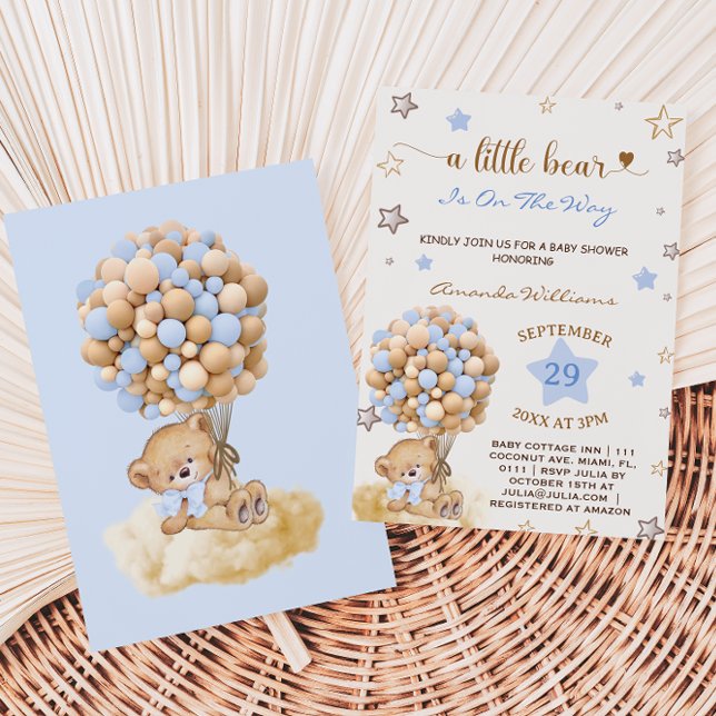 Invitation Une Baby Shower pour un Petit Ours Bleu Garçon (Créateur téléchargé)