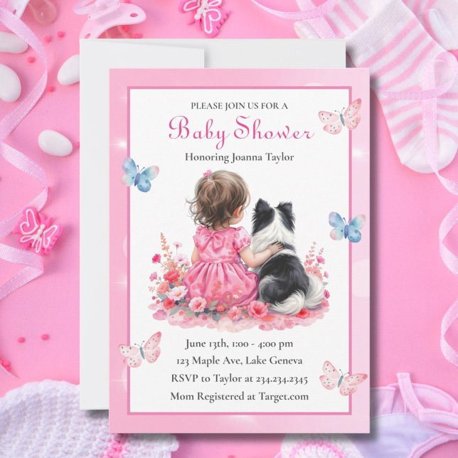 Invitation Une Baby Shower pour une Bébé Fille et son Chien  (Créateur téléchargé)
