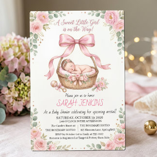 Invitation Une Baby-Shower pour une Jolie Petite Fille aux Fl