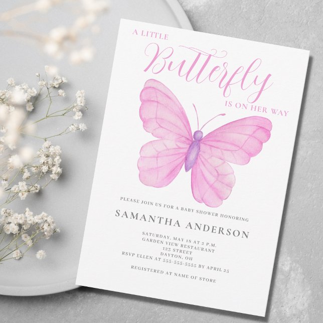 Invitation Une Baby Shower Rose Papillon (Créateur téléchargé)